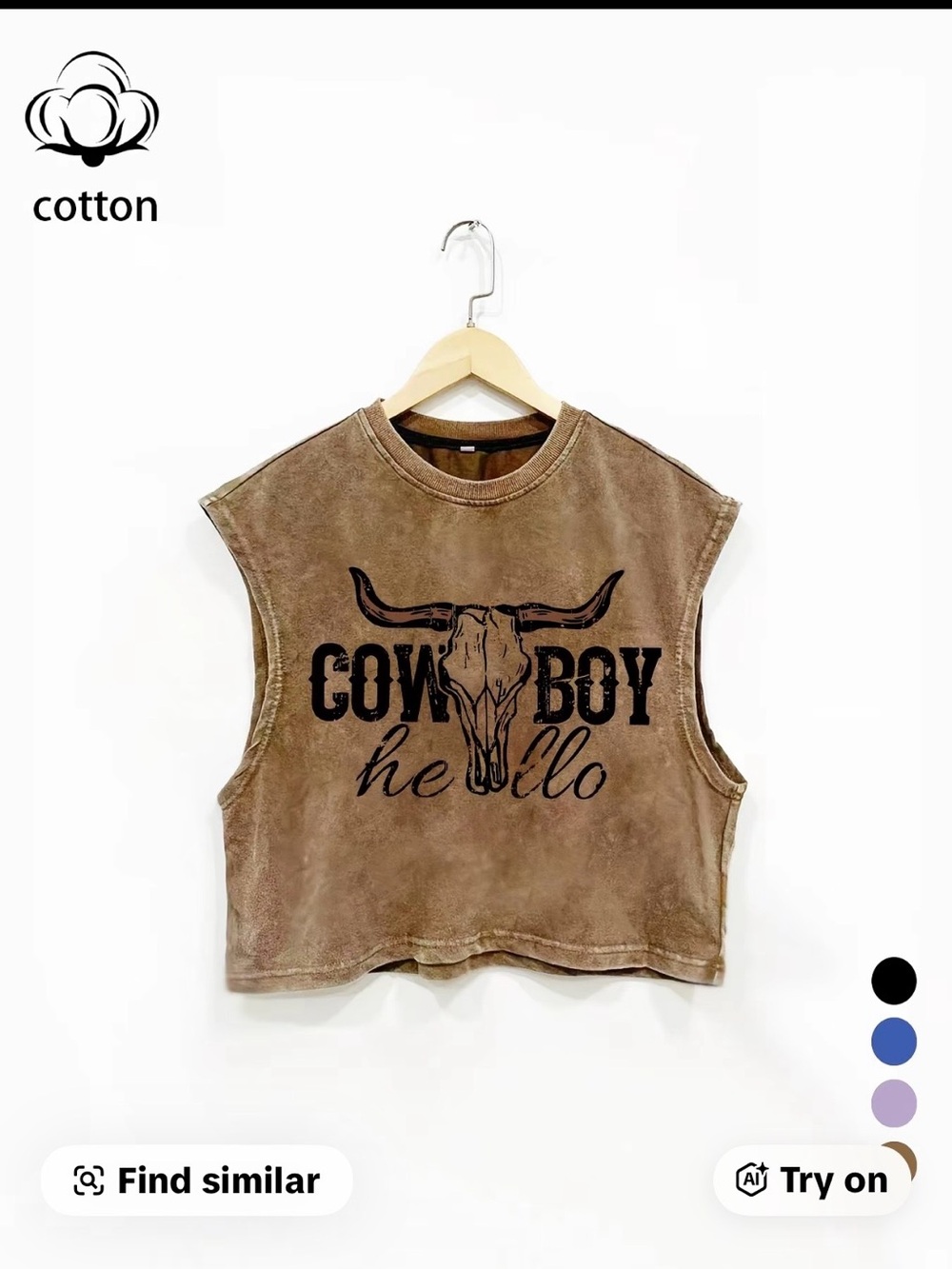 Washed Brown Cropped Sleeveless Tank Top